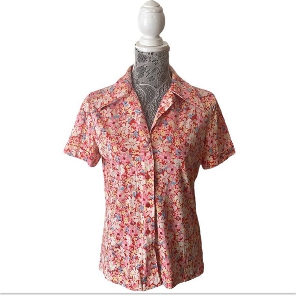 VINTAGE 70s Sears Floral Print Button Down Top - Picture 1 of 6